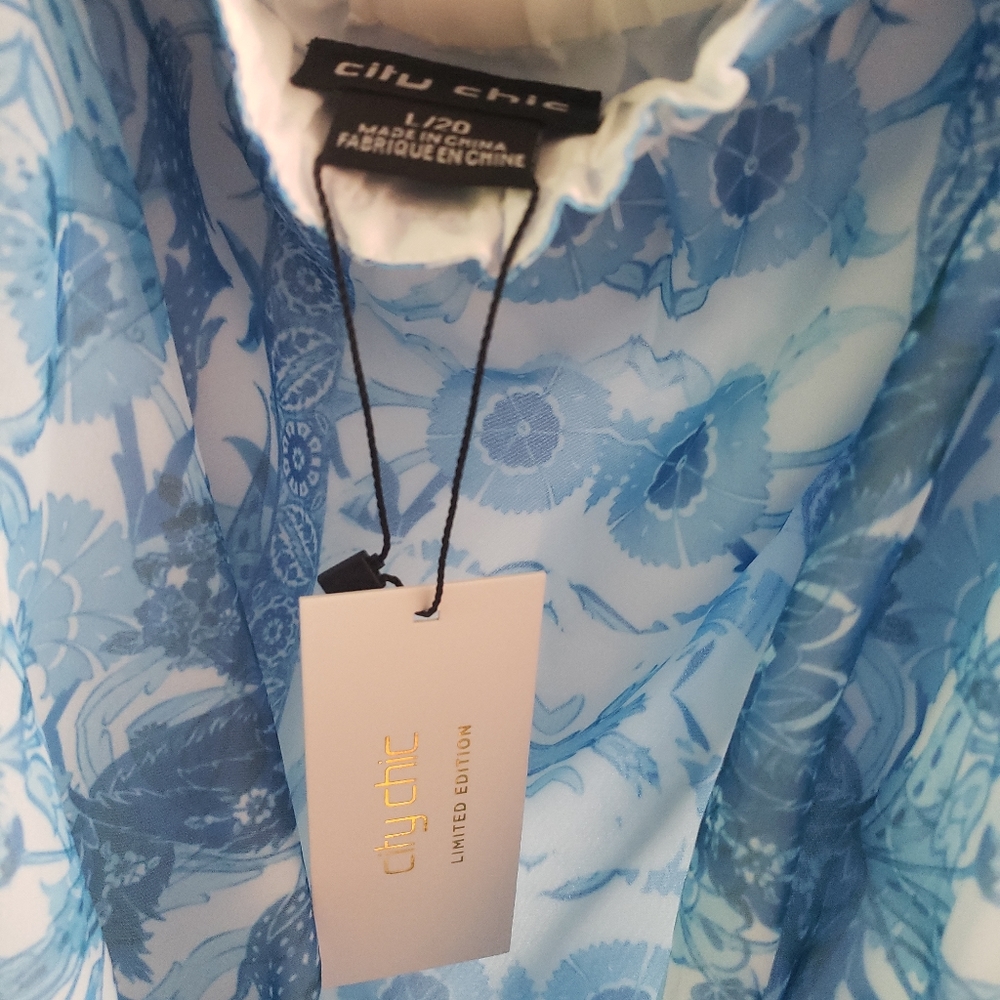 City Chic Blue Mykonos Off Shoulder Dress L/20